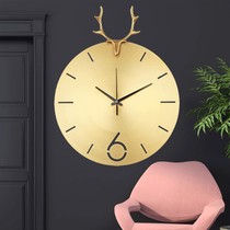 Simple deer head light luxury clock clock wall clock living room home fashion clock creative art Nordic silent hanging 0919w