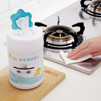 Kitchen disposable wet paper towel barrel household degreasing cleaning wet wipes range hood oil wiping paper oil suction paper