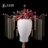 Golden diamond bride 2020 new photography costume headdress red Chinese style Xiuhe tassel walking Phoenix crown wedding accessories