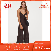 HM 女装裤子连体裤 2019休闲吊带阔腿连身裤 0760836