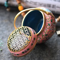 Antique cloisonne heating small hand stove charcoal burning Indoor Pan incense burner household pure copper sandalwood stove Zen incense burner
