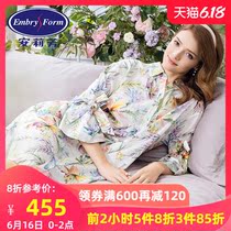 Q an Lifang women's ins silk cotton nightdress with 5-sleeve shirt type printing household pajamas el7778