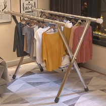 Folding indoor and outdoor drying rack stainless steel drying rack floor double pole balcony hanging hanger X type simple clothes drying Rod
