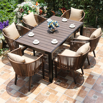 Outdoor Furniture Patio Villa Casual Nordic Vines Choreography Table And Chairs Open Air Balcony Yard RED ANTI-CORROSIVE PLASTIC WOOD TABLE AND CHAIRS