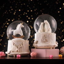 Bear deer music box crystal ball music box dream glowing snow girl girl Heart Children girl birthday gift