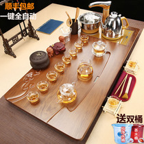Ranggu tea set set household glass solid wood tea tray large tea table Tea Sea integrated whole set of automatic induction cooker