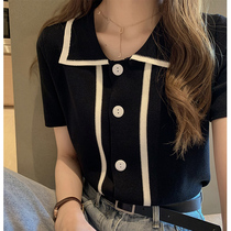 Summer short sleeve 2020 new Korean women's all over ice silk knitted cardigan top women's small fragrant T-shirt thin