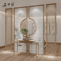 New Chinese style solid wood screen partition living room entrance hall cover hollow flower grid partition tea room office screen