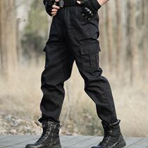 Black military training pants mens spring and summer wear-resistant work pants dirty pants pants grid training pants security pants loose