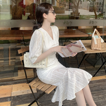 Dahuanyuan White Moonlight V-collar White First Love Little White Dress Women French Retro Gentle Wind Autumn Dress