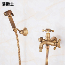 All copper European antique spray gun with washing machine faucet mop pool faucet balcony outdoor high pressure single cold water nozzle