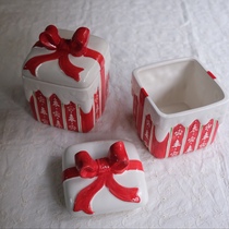 Hand-painted three-dimensional bow lid Christmas tree pattern ceramic storage jar candy jar mixed grain jar