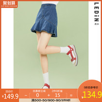Leding denim skirt female 2020 autumn new cute ruffled skirt a-line skirt is thin