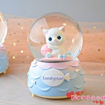 Meng cat crystal ball music box spinning snowflake lantern girlfriend gift New year Valentines Day gift
