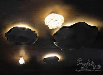 创意中式树脂工艺灯具客厅荷花灯饰 吸顶灯-月影 吸顶灯-荷花荷叶