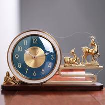 New Chinese light luxury solid wood clock clock desktop home living room retro desktop ornaments quartz clock American table clock