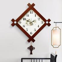 China Wind Hung Clock Living Room Home Solid Wood Silent Clock Hanging Watch New Chinese Big Name Creative Minima Square Clock