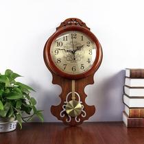 Solid wood New Chinese hanging bell Living room retro clock muted creative home quartz clock performance minimalist clock wall