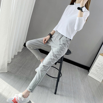Side zipper breathable quick-drying pants Womens elastic fish silk elastic waist outdoor sports mountaineering quick-drying pants running hiking thin