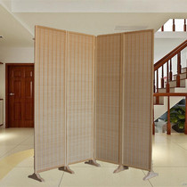 Chinese screen folding mobile household partition solid wood bamboo and rattan hotel simple office restaurant blocking interval