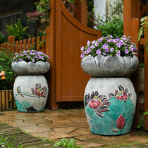Creative new Chinese garden decoration flower bed Courtyard Villa entrance cement flower trough art retro large flower pot base