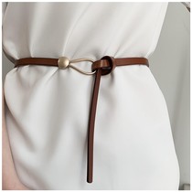 Suit thin belt ladies leather Joker knot decorative belt fashion black with jumpsuit sweater waist