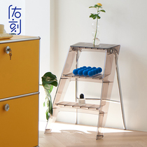 Nordic household multifunctional ladder transparent folding indoor storage three-step herringbone ladder acrylic non-slip ladder