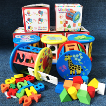 1-3 years old wooden childrens beneficial intelligence development toy geometry matching location building block box animal shape wheel