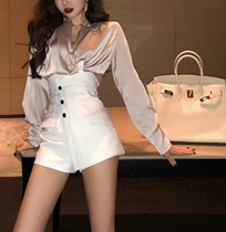 Q women's wide leg shorts women's high waist sagging suit pants design sense slim fit versatile A-line straight pants