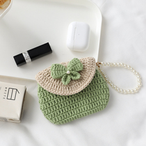Small crowddesign pure hand woven small retro pearl butterfly knot hand carrying bag small fresh buckle zero wallet