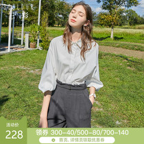Tricolor 2020 spring new large lapel single breasted boyfriend style loose medium long sleeve white shirt woman