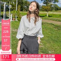 Tricolor 2020 spring new large lapel single breasted boyfriend style loose medium long sleeve white shirt woman