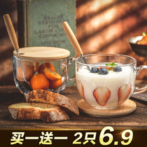 Transparent oatmeal breakfast cup Coffee milk glass Household with lid spoon large capacity water cup ins female with handle