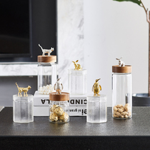 Nordic light luxury cute metal lid candy jar glass sealed tea can cotton swab box living room practical storage ornaments