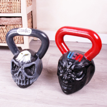 Skull head cast iron grimace lifting pot dumbbell paint male and female home competitive fitness training explosive kettle bell