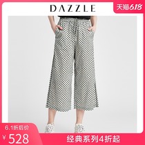Dazzle Disu summer new cotton elastic drawstring geometric printing wide leg pants for women 2g2q4056r