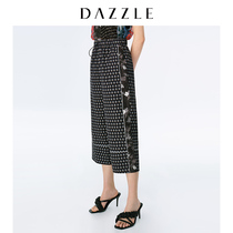 Dazzle Disu 2020 summer new printing and splicing natural ultra light straight tube wide leg pants for women 2c2q4176a