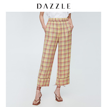 Dazzle Disu 2020 summer new fashion Plaid vertical sense wide leg Plaid leisure pants women 2c2q4363l