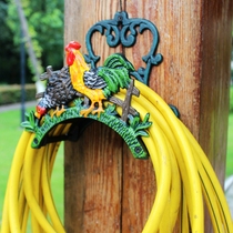 Courtyard retro cast iron art painted rooster garden water pipe rack gardening rack water pipe storage bracket decoration