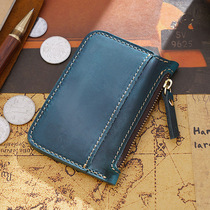 Popular car stitching retro zero mens and womens wallet zipper storage cowhide mini coin womens bag card