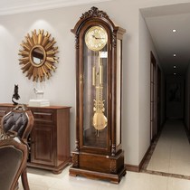 American retro mechanical floor clock living room decoration standing clock luxury villa solid wood table clock German eight-tone watch