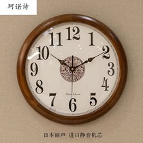 New Chinese solid wood hanging bell living room wall decoration clock muted Chinese wind creative wood minimalist quartz clock table