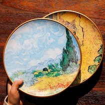 Eurostyle Decorative Plate Pendulum with ceramic sitting tray Wine Cabinet Bookcase Swinging restaurant Wall hanging disc Van Gogh oil painting swaying tray
