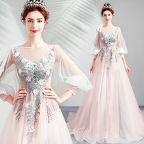 Angel wedding dress Mori super fairy pink bride toast dress wedding banquet long sleeve dress 2622Q
