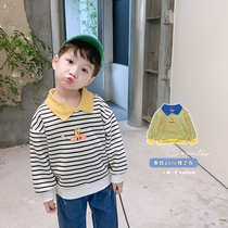 Boys lapel collar sweaters autumn childrens striped top 2021 new foreign baby long sleeve children polo shirt