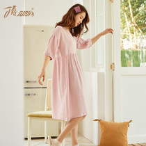 Top melon Pajama women spring and summer 2020 new pure cotton sleeping skirt three layers of gauze breathable comfortable women's dress