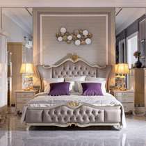 Alec new classic grey white solid wood leather bed q72-6