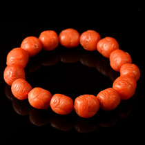 44 80g 11-13mm Baoshan persimmon red three-dimensional carved owl South red agate bracelet bracelet