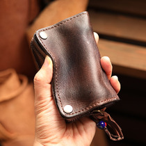 Plant Tanning Leather Washed by Old Key Bag Retro Cow Leather Car Key Leather Sleeve Multifunction Zero Money Bag Genuine Leather Card Bag