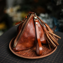 Season Qualification Original Retro Bull Leather Zipper Small Crowdzongzi Containing Zero Wallet Car Key Bag Handout Bag